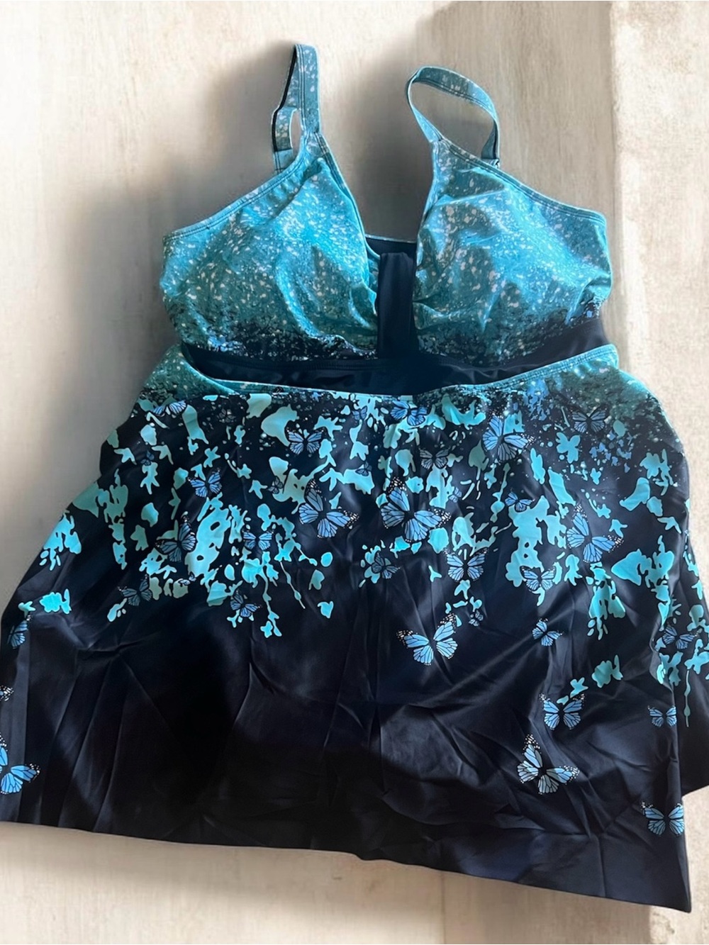 Turquoise & Black Floral Swim Coverup Dress 700